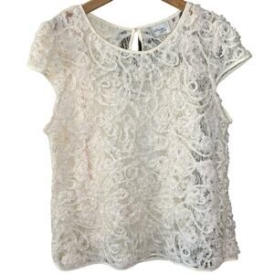 Beige by ECI Y2K White Lace Floral Applique Coquette Dainty Romantic Size XL